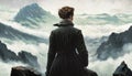 Majestic Alpines: Woman Contemplating the Peaks - AI-generated Artwork in the Style of Caspar David Friedrich