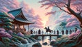 Samurai Sunset: A Serene Journey Across Time Royalty Free Stock Photo