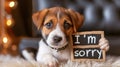 Heartfelt Regret: A Puppy\'s Endearing Apology with an \'I\'m Sorry\' Sign Royalty Free Stock Photo