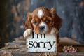 Heartfelt Regret: A Puppy\'s Endearing Apology with an \'I\'m Sorry\' Sign Royalty Free Stock Photo