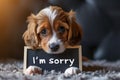 Heartfelt Regret: A Puppy\'s Endearing Apology with an \'I\'m Sorry\' Sign Royalty Free Stock Photo