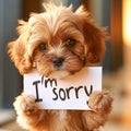 Heartfelt Regret: A Puppy\'s Endearing Apology with an \'I\'m Sorry\' Sign Royalty Free Stock Photo