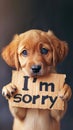 Heartfelt Regret: A Puppy\'s Endearing Apology with an \'I\'m Sorry\' Sign Royalty Free Stock Photo