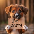 Heartfelt Regret: A Puppy\'s Endearing Apology with an \'I\'m Sorry\' Sign Royalty Free Stock Photo