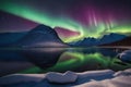 Captivating Aurora Lights: Northern and Southern Splendor in a Starry Night Sky Over Islands.