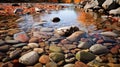 Captivating Autumn River Landscape With Vibrant Rocks And Soft Focal Points