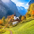 Captivating autumn view of Lauterbrunnen church