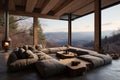 Captivating autumn view of the serene forest seen from a spacious panoramic room