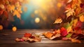 autumn leaves background, Fall abstract autumnal background with colorful leaves and sun flares, Royalty Free Stock Photo