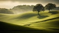 Captivating Backlit Photography Of Two Trees On A Green Meadow