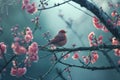 Captivating Beautiful bird on bright pink branch. Generate ai Royalty Free Stock Photo