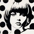 Black And White Pop Art Portrait In Museum With Polka Dots
