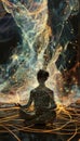 A captivating blend of ai and sound waves illustrating meditation s profound effect on the brain