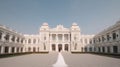 Captivating Bride in White Gown Posing by Stately Architecture.