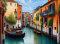 Captivating Canals: Oil Painting of a Beautiful View of Venice, Italy.