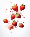 Captivating Cascade: Four Large Strawberries in Mid-Air Splendor