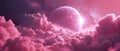 A Captivating Celestial Sight A Pink Planet In The Midst Of Enchanting Pink Clouds Royalty Free Stock Photo