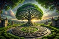 Enchanting Celtic Tree of Life Double Circle Tattoo Design A Mystical Journey Through Natures Embrace Royalty Free Stock Photo