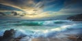Captivating Chaos: A Breathtaking Beachscape of Crashing Waves Royalty Free Stock Photo