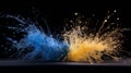 Captivating Chemical Reaction: Explosive Collision of Sodium and Copper Creates Mesmerizing Yellow and Blue Fireworks. Royalty Free Stock Photo