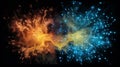 Captivating Chemical Reaction: Explosive Collision of Sodium and Copper Creates Mesmerizing Yellow and Blue Fireworks. Royalty Free Stock Photo