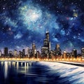 Captivating Chicago Skyline Amidst Starry Night Skies