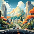 Captivating cityscape with vibrant mountains and detailed foliage