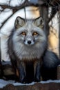 Captivating Close-Up Arctic Foxs Intense Gaze Amidst a Wintry Backdrop, 88 characters Royalty Free Stock Photo