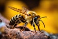 A captivating close-up of a bee with blurred background