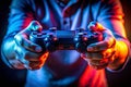 Immersive Gaming Experience Closeup View of Focused Player Hands in LowLight Gameplay