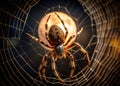 Intricate Nocturnal Web Design A Brown Spider Hunts Under Moonlight