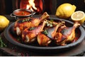 A Captivating Close-Up of Chicken Tandoori with Charred Edges Immersed in Smoky Aroma and Vibrant Red Hue