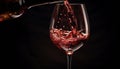 Captivating close up of dark red wine elegantly pouring into wine glass on enchanting backdrop