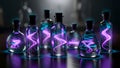 Mystical Glowing Elixirs in Glass Bottles Royalty Free Stock Photo