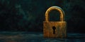 Captivating Close-Up of a Golden Padlock Surrounded by Darkness.