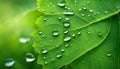 A captivating close-up image of a fresh, vibrant green leaf with delicate dew droplets clinging to Royalty Free Stock Photo