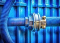 Intricate Double Exposure of Industrial Pneumatic Hose Coupling A Blue Metal Structure CloseUp Royalty Free Stock Photo