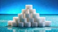 A Sparkling Sugar Cube Pyramid CloseUp Detail of a Delicious Confectionery Arrangement Against a Vibrant Blue Royalty Free Stock Photo