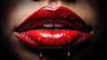 A Sensual Red Lip Print Drips Down a Dark Background A CloseUp Study of Passionate Beauty and Intrigue Royalty Free Stock Photo