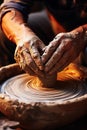 Masterful Potters Hands Skillfully Shaping Clay on Pottery Wheel