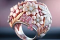 Wedding ring with precious stones in the form of a flower Royalty Free Stock Photo