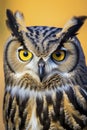 Close up of Owl With Yellow Eyes Royalty Free Stock Photo