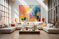 Visually Striking Modern Art: A Serene Living Room Showcase Royalty Free Stock Photo