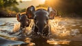 Playful Baby Elephants Splashing in Serene River