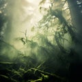 Enigmatic Smoke Rising Through Mystic Forest Royalty Free Stock Photo