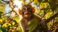 Mischievous Monkey: Playful Face in Lush Rainforest