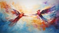 Graceful Flight: A Vibrant Abstract Painting of Soaring Birds