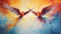 Graceful Flight: A Vibrant Abstract Painting of Soaring Birds