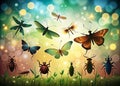 Silhouette Portrait of Insects Detailed Closeup Stock Photo Featuring Butterflies Beetles Dragonflies and Other Amazing Royalty Free Stock Photo