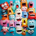 Quirky Cartoon Faces: Vibrant Expressions on Plush Characters